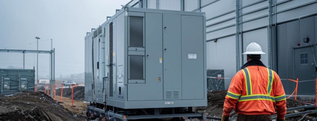 A generator installed on a commercial building.